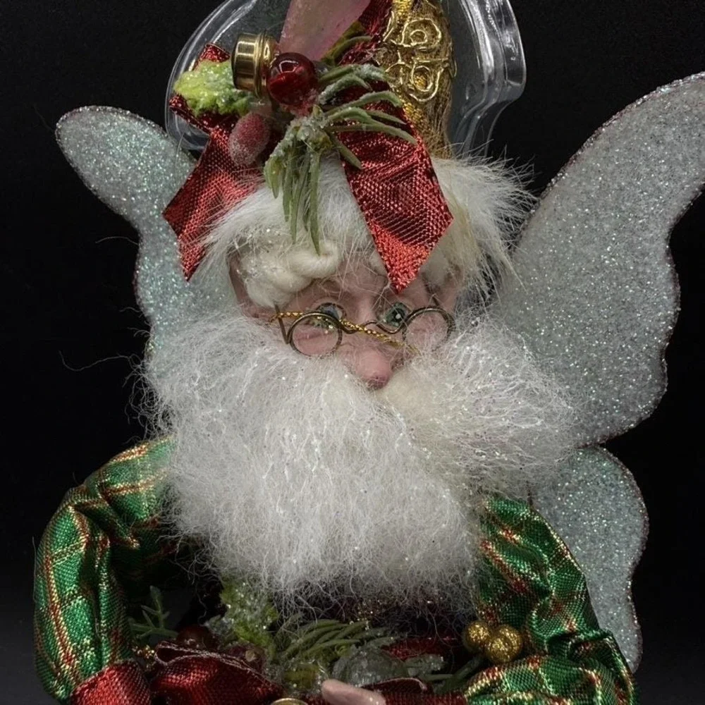 Vintage Mark Roberts Fairy Doll Joy to the World Medium Green Plaid Gold Brocade